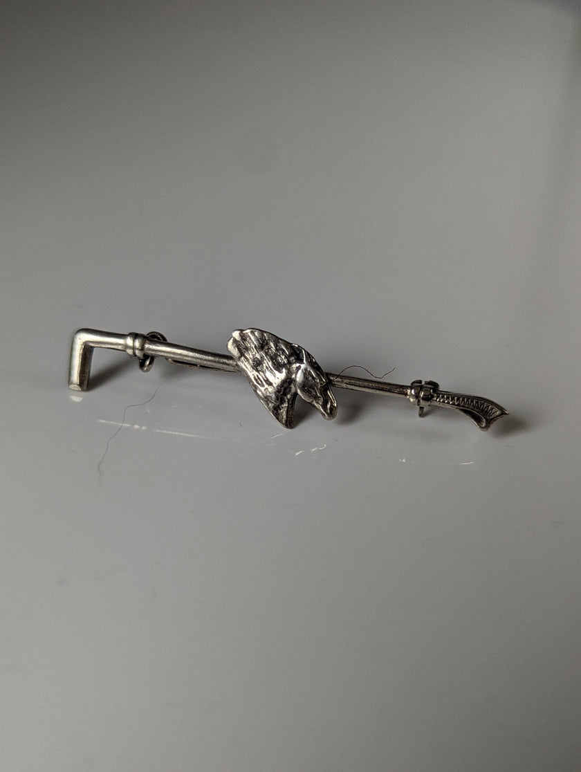 Silver Steed Horse & Cane Brooch / Stock Tie Pin