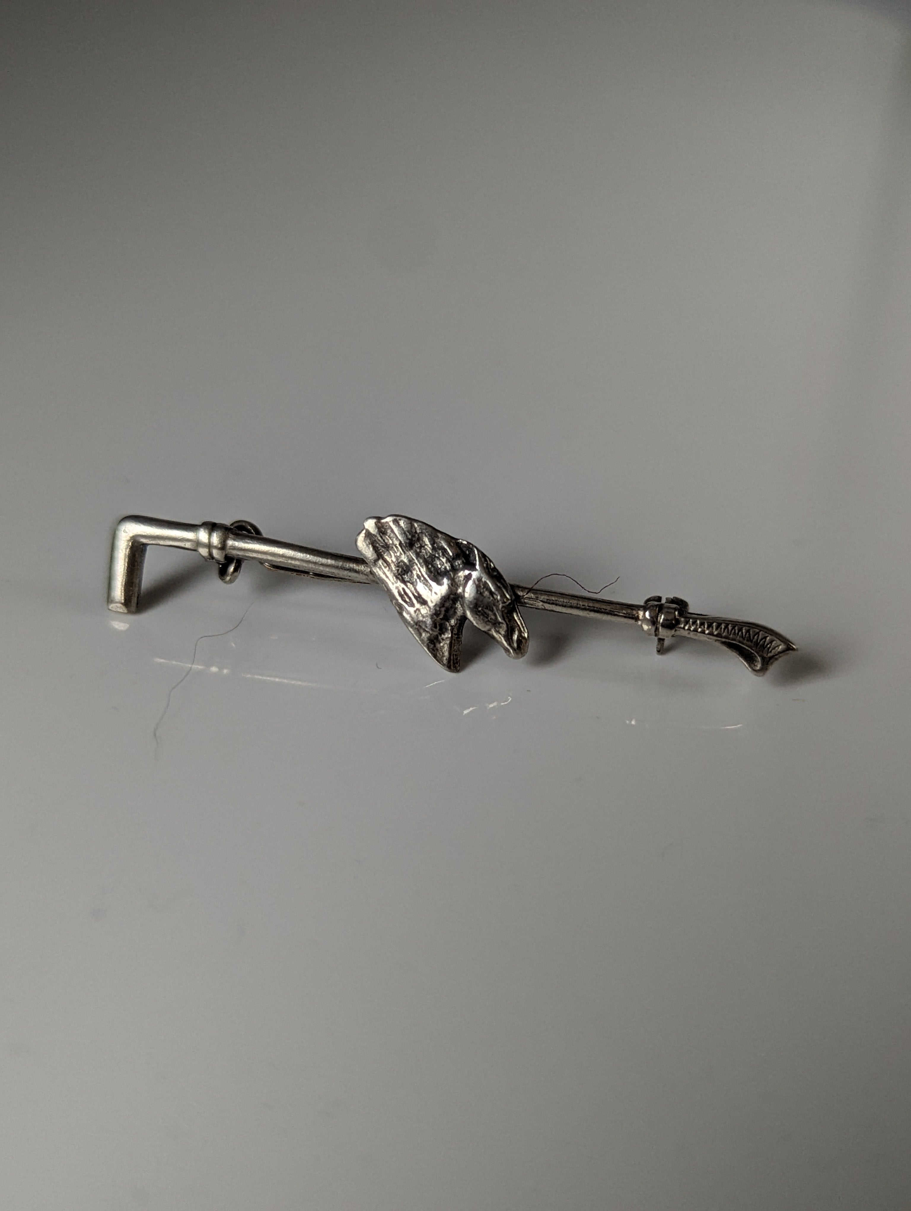 Silver Steed Horse & Cane Brooch / Stock Tie Pin