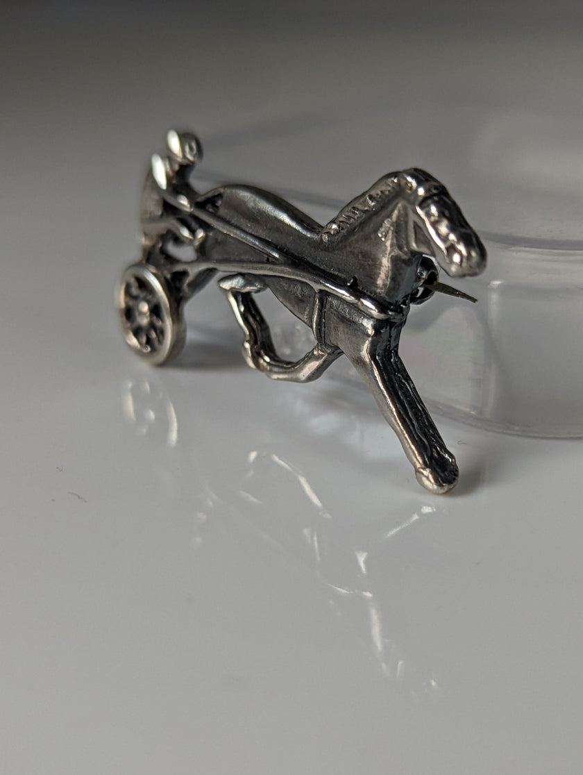 Silver Steed Harness Racing Trotter Horse Brooch / Stock Tie Pin