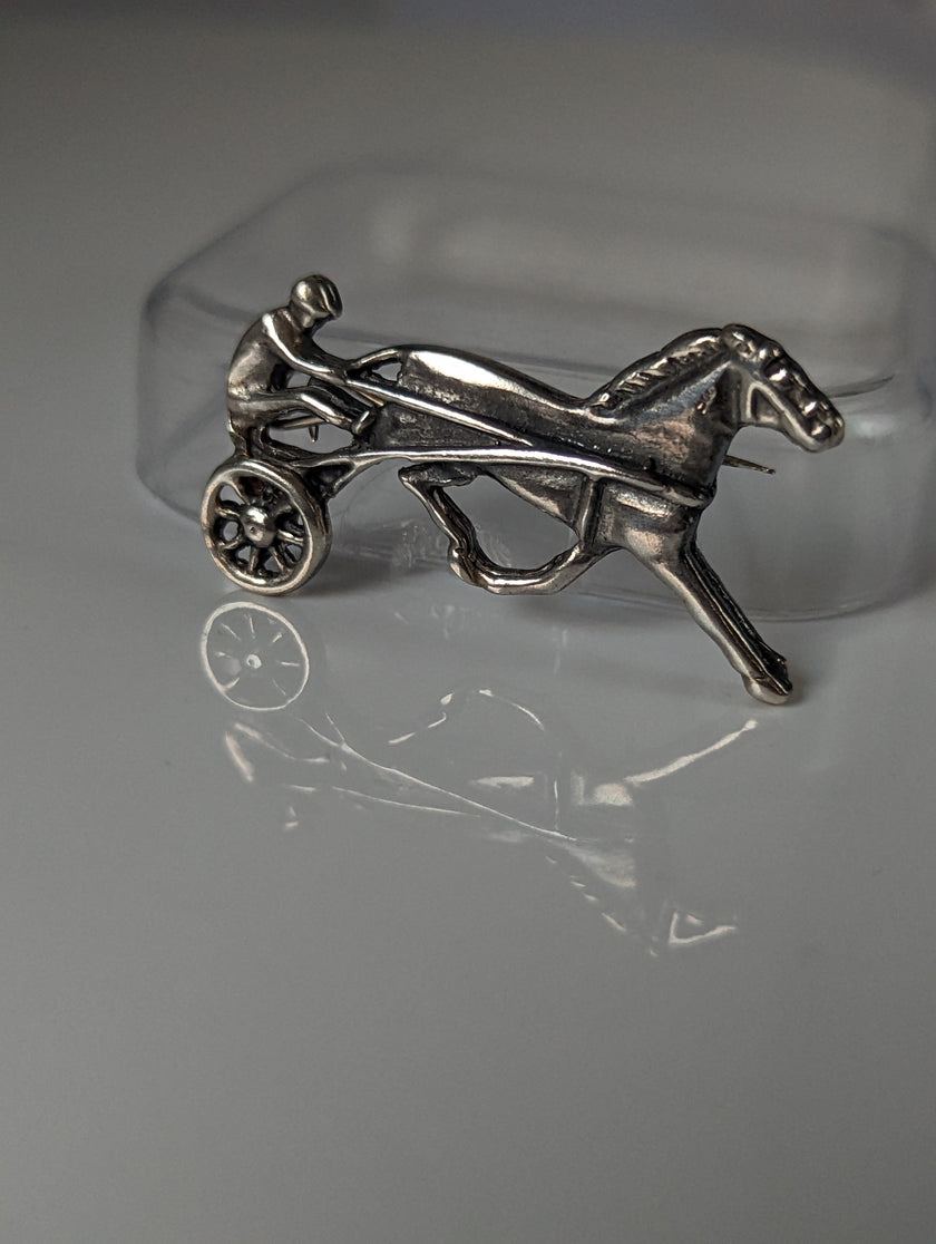 Silver Steed Harness Racing Trotter Horse Brooch / Stock Tie Pin
