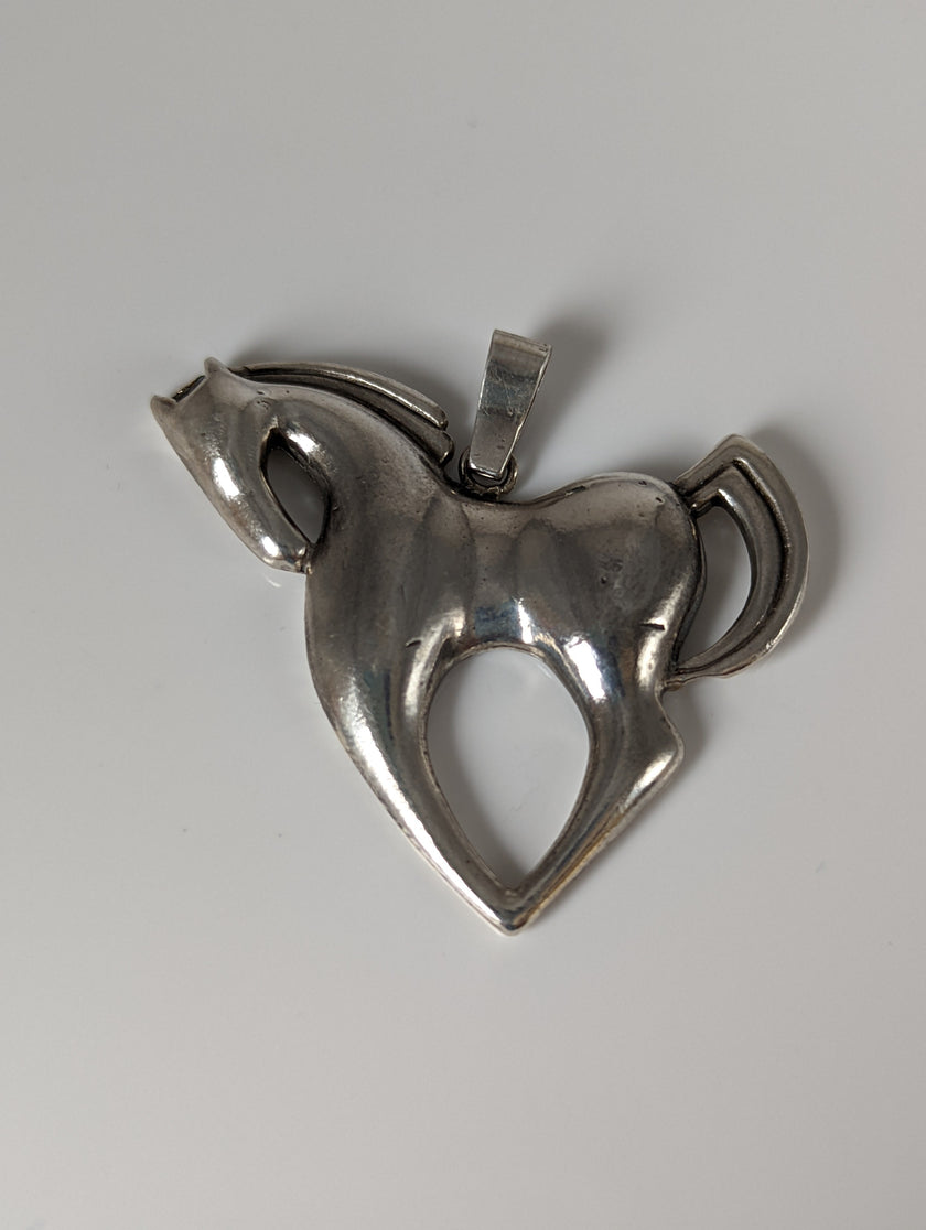 Silver Steed Simple Large Horse Silver Pendant