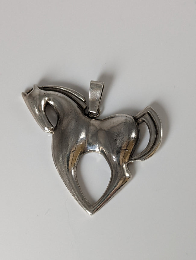 Silver Steed Simple Large Horse Silver Pendant