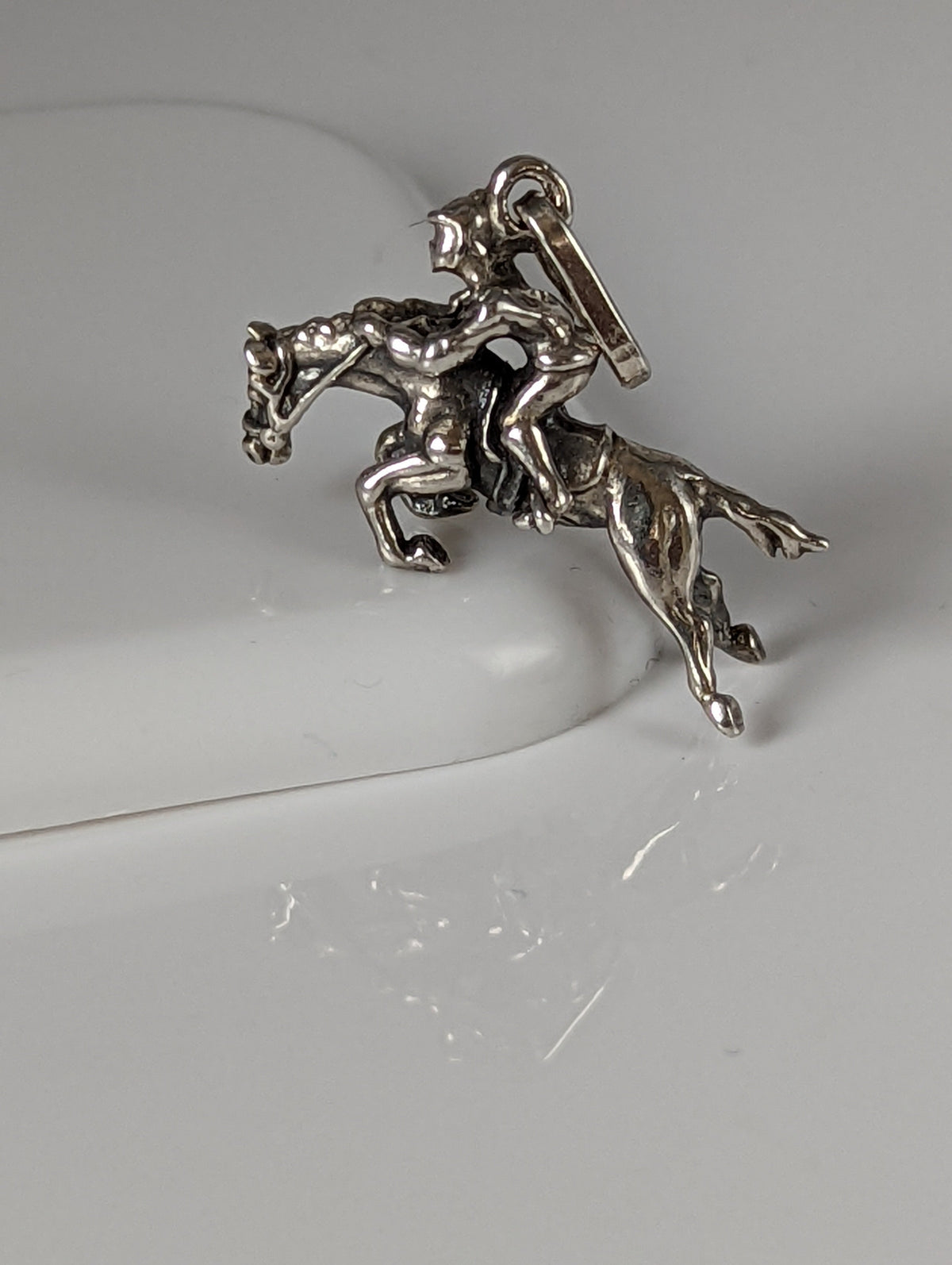 Silver Steed Jumping Jockey Silver Pendant