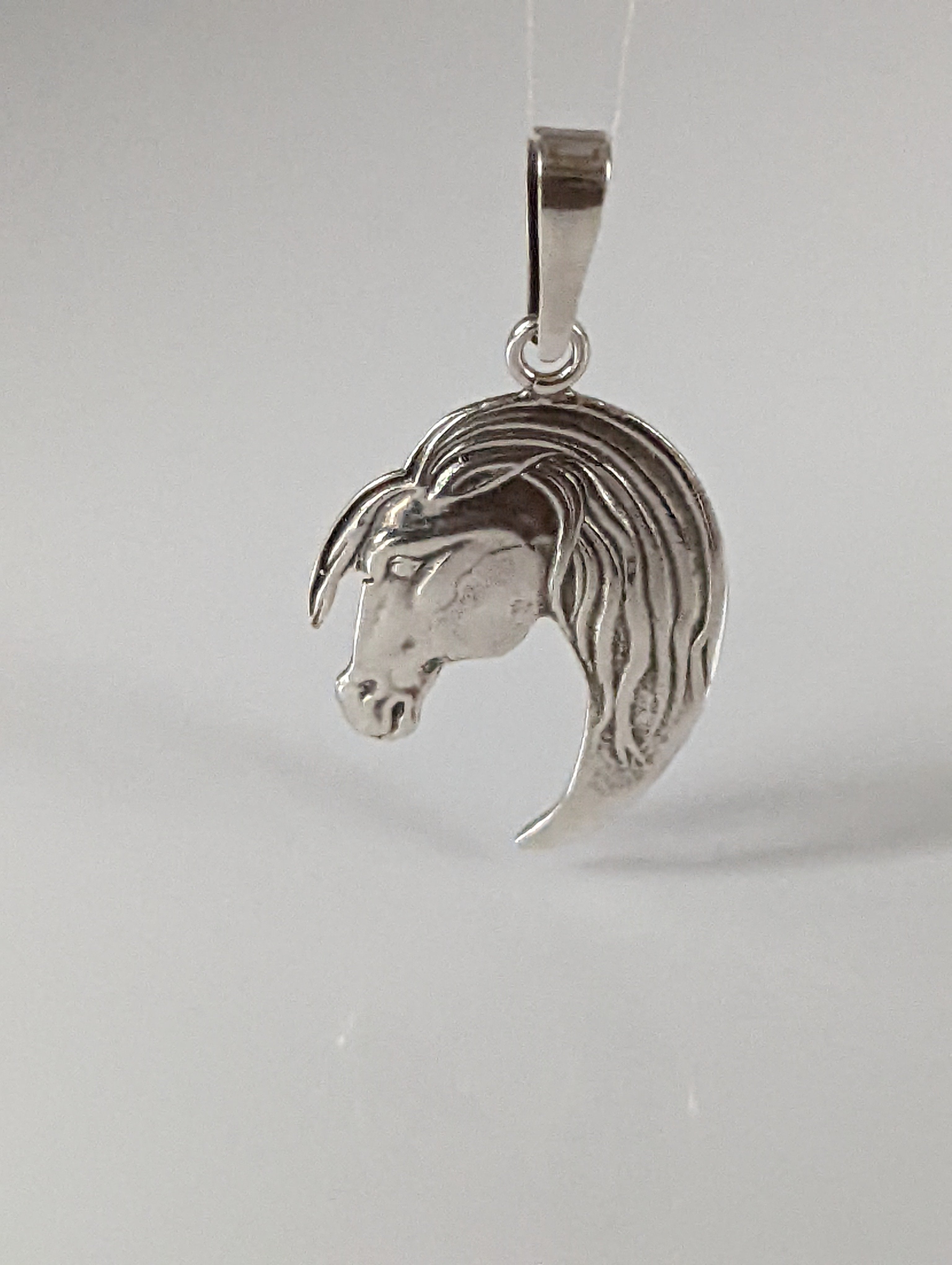 Silver Steed Long Mane Horse Head Silver Pendant