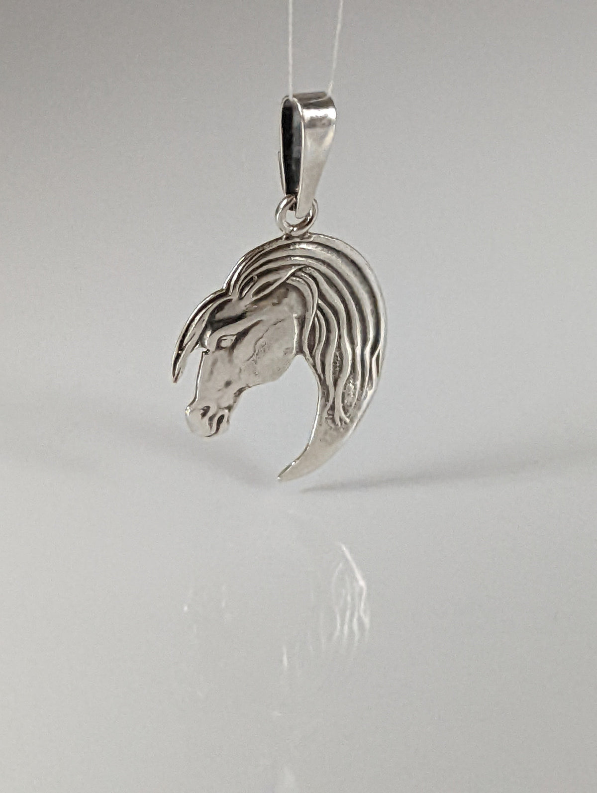 Silver Steed Long Mane Horse Head Silver Pendant