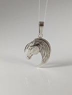 Silver Steed Long Mane Horse Head Silver Pendant