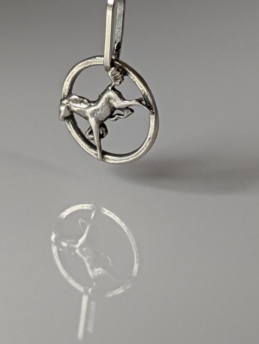 Silver Steed Horse in a Circle Pendant