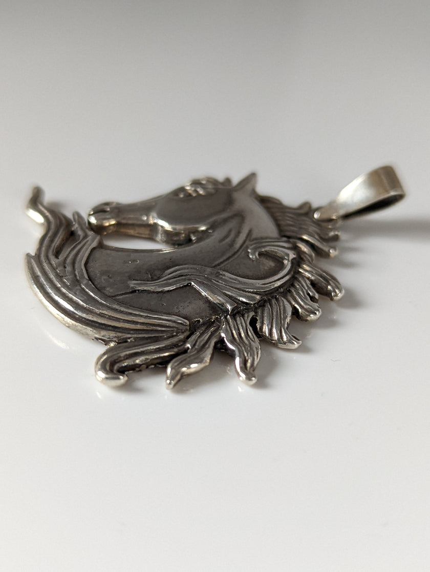 Silver Steed Mustang Horse Head Silver Pendant