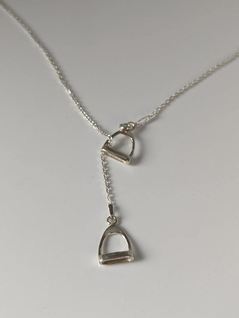 Silver Steed Thread Through Double Stirrup Silver Necklace