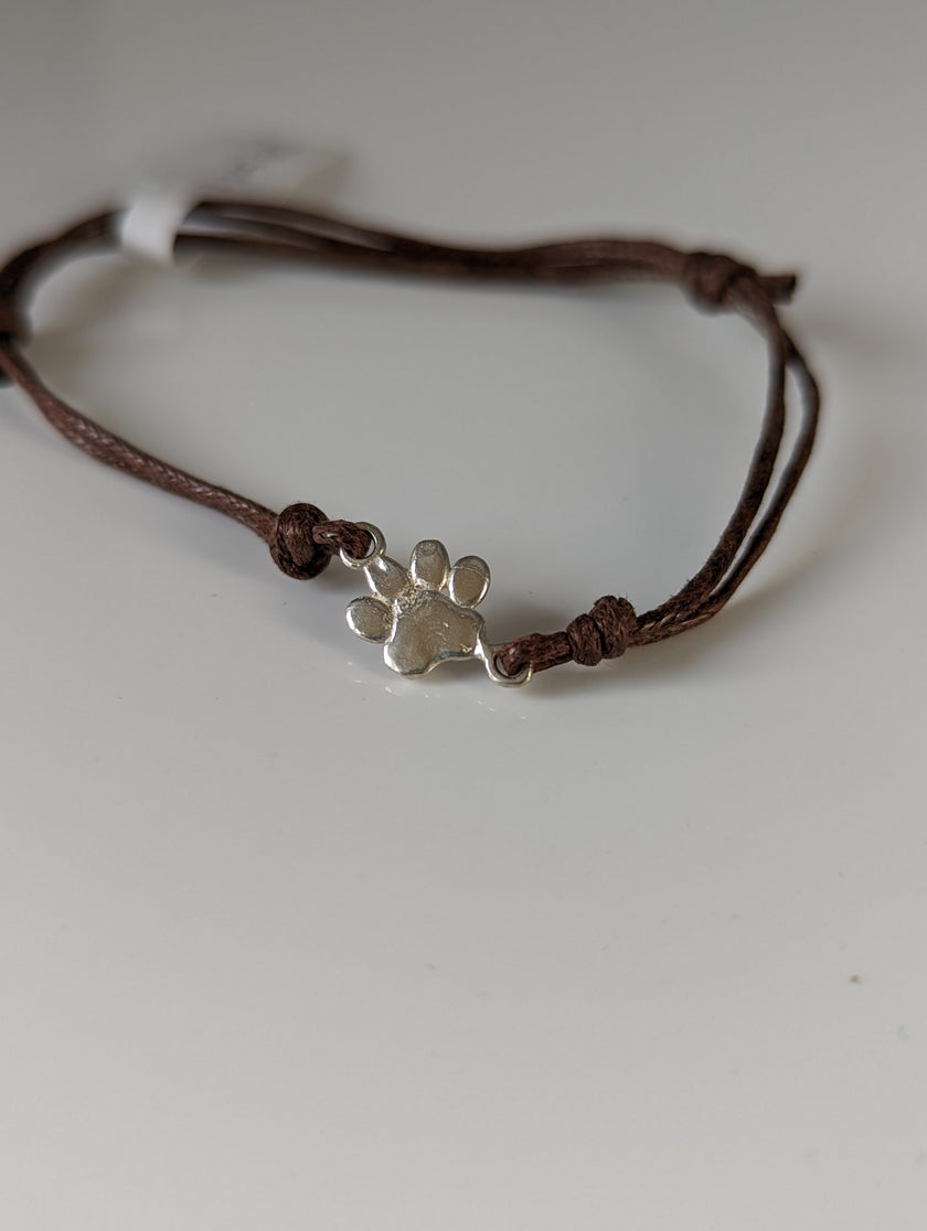 Silver Steed Paw Print Cord Bracelet