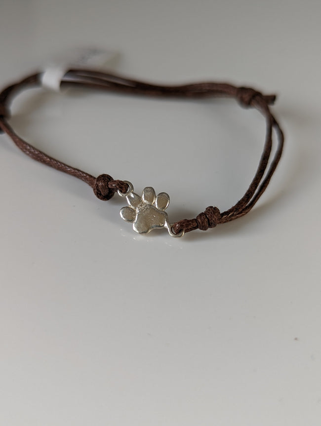 Silver Steed Paw Print Cord Bracelet