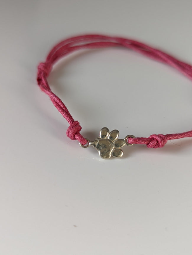 Silver Steed Paw Print Cord Bracelet