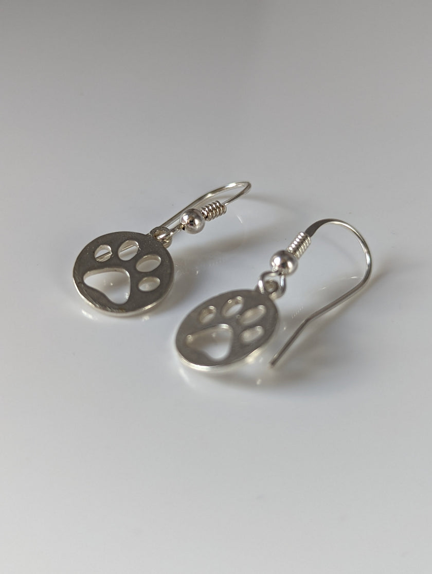 Silver Steed Round Paw Print Tag Silver Dropped Earrings