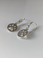 Silver Steed Round Paw Print Tag Silver Dropped Earrings