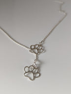 Silver Steed Thread Through Double Paw Print Silver Necklace