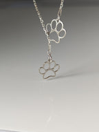 Silver Steed Thread Through Double Paw Print Silver Necklace