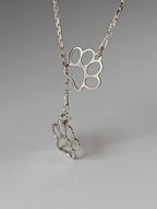 Silver Steed Thread Through Double Paw Print Silver Necklace