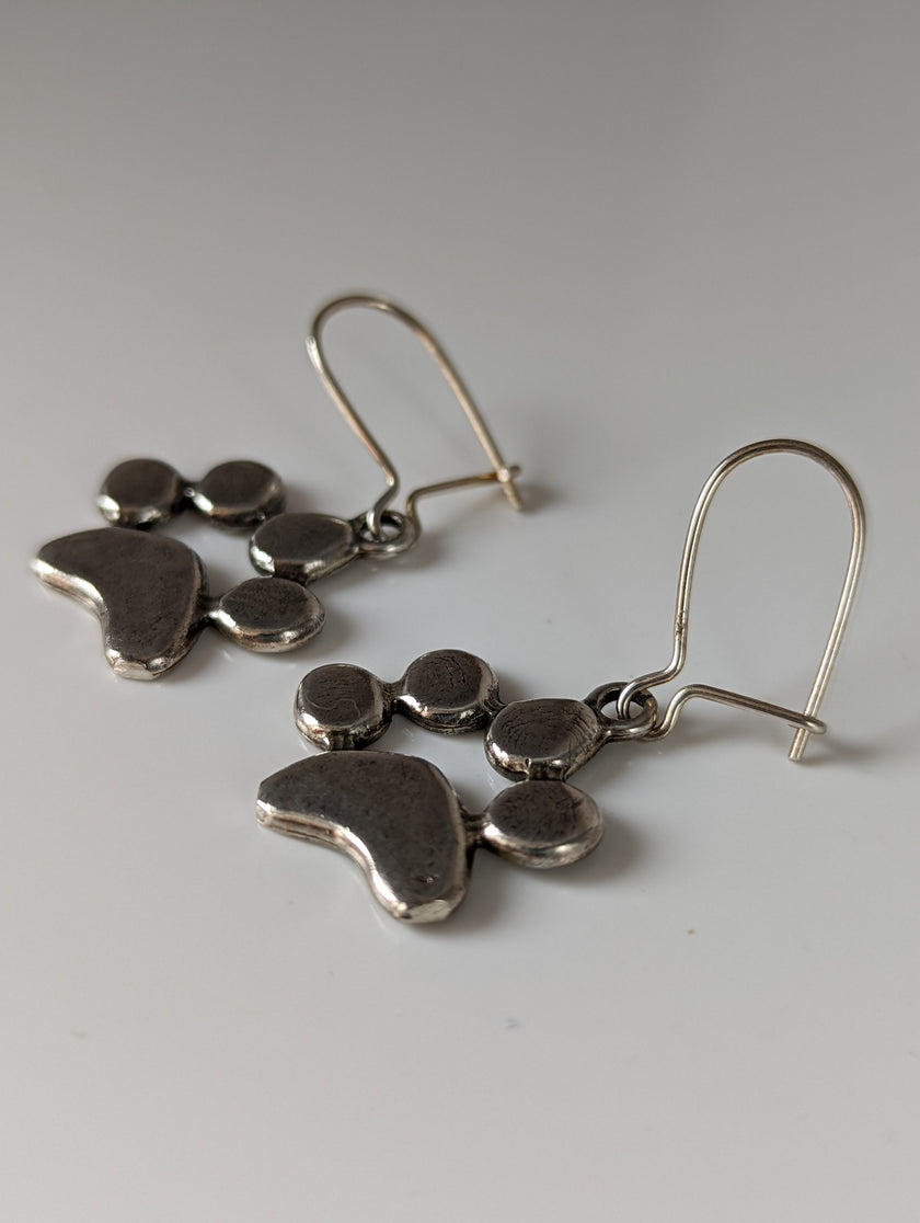 Silver Steed Paw Print Silver Dropped Earrings