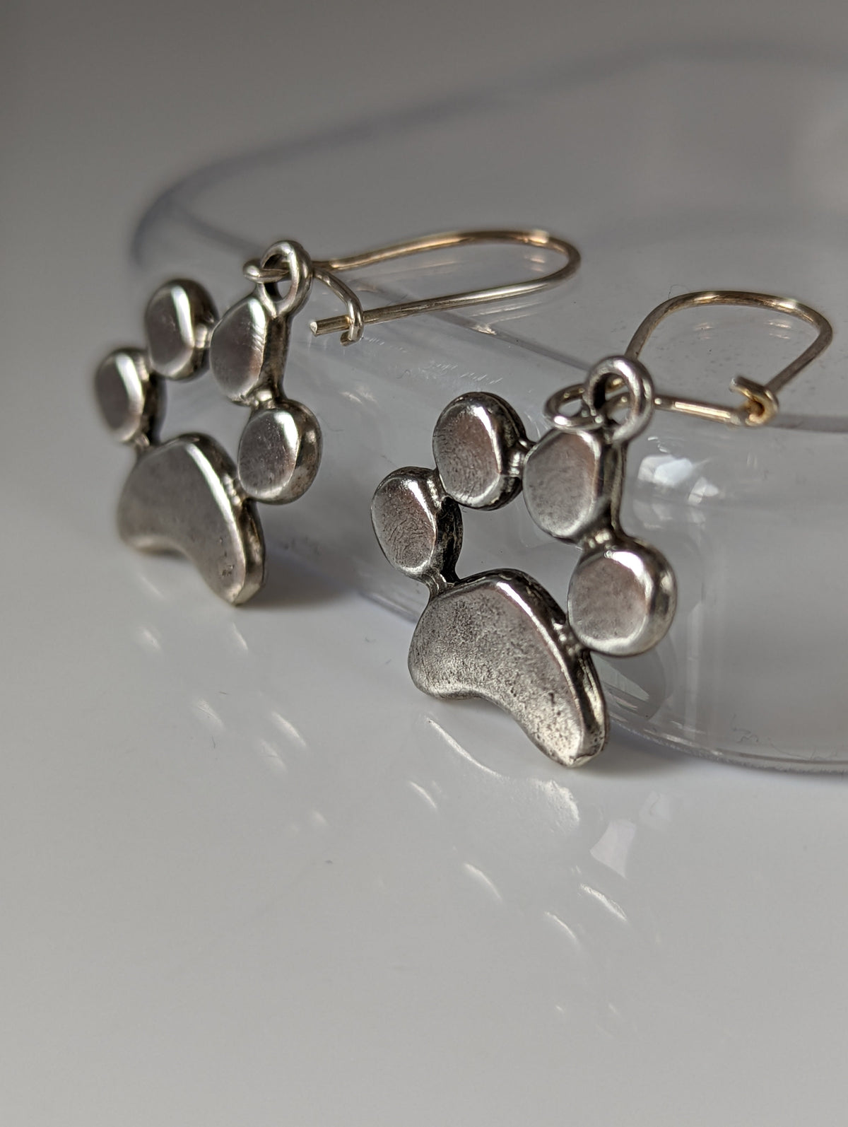 Silver Steed Paw Print Silver Dropped Earrings