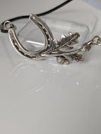 Silver Steed Big Horseshoe With Oak Leaves and Acorns On Cord Necklace