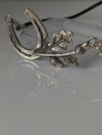 Silver Steed Big Horseshoe With Oak Leaves and Acorns On Cord Necklace
