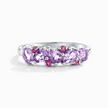 Pink Ruby & Amethyst Pear Cut Half Eternity Band in Sterling Silver