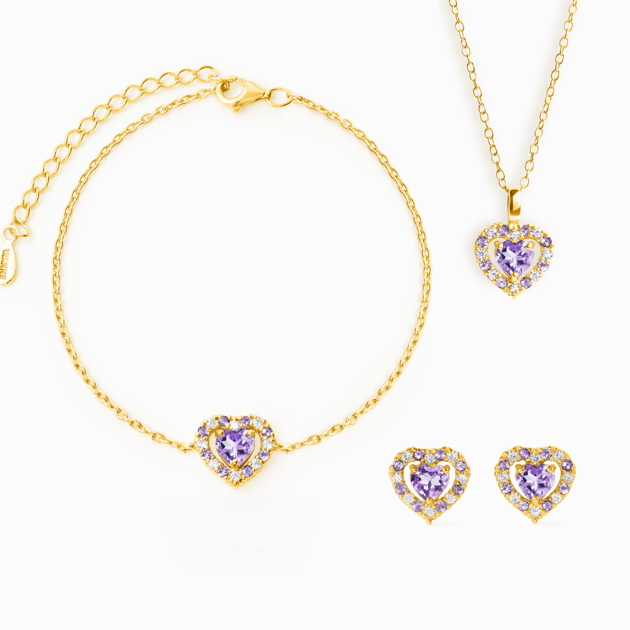 Parure de bijoux Améthyste Lavande Cœur Violet en Vermeil Or 18 carats