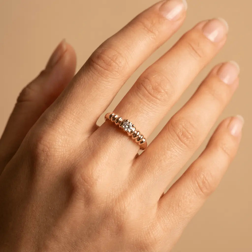 Solid Gold Ring – Radiant Beaded Solitaire | Gold | Majestic Jewellery