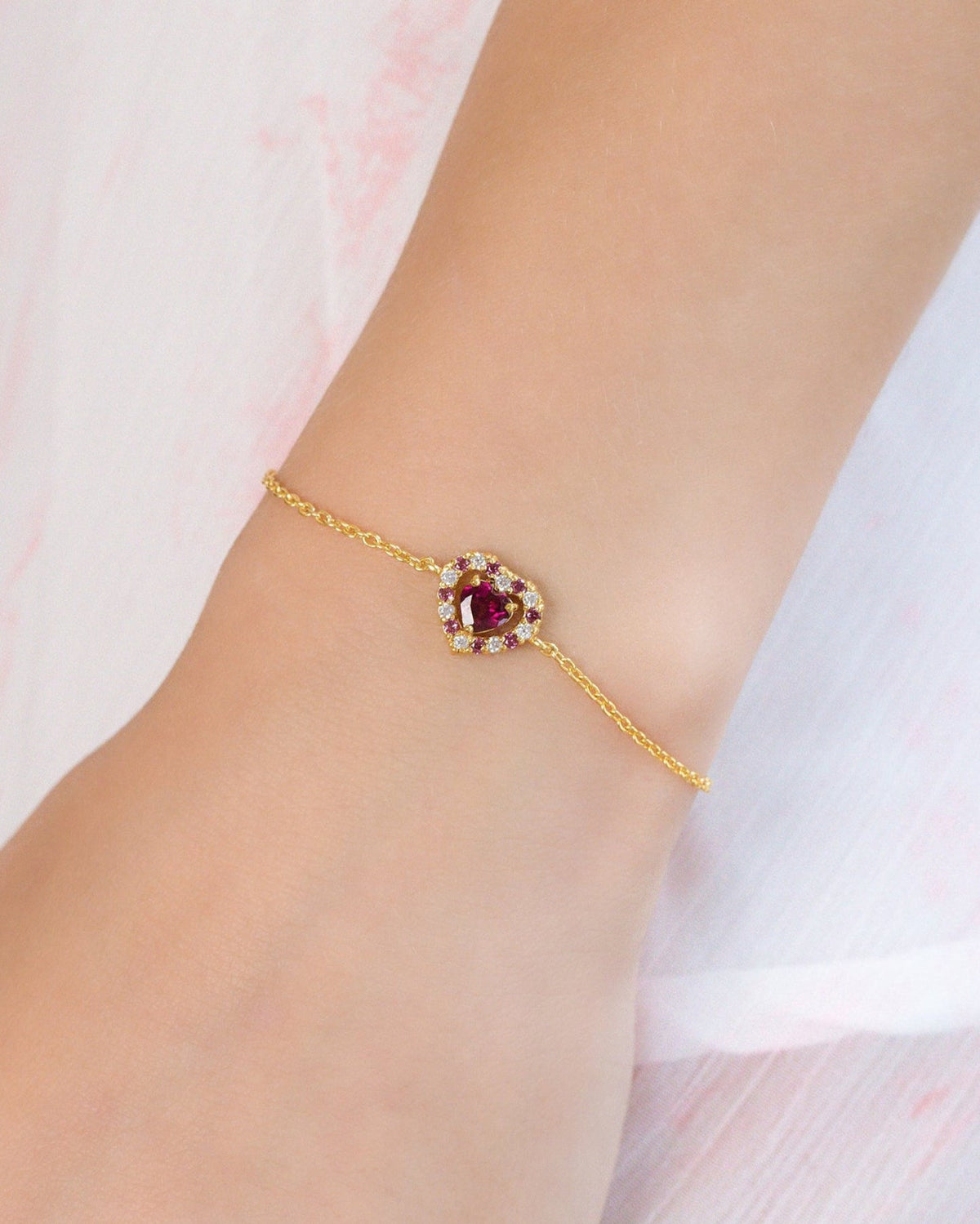 Red Heart Rhodolite Garnet Jewellery Set in 18k Gold Vermeil