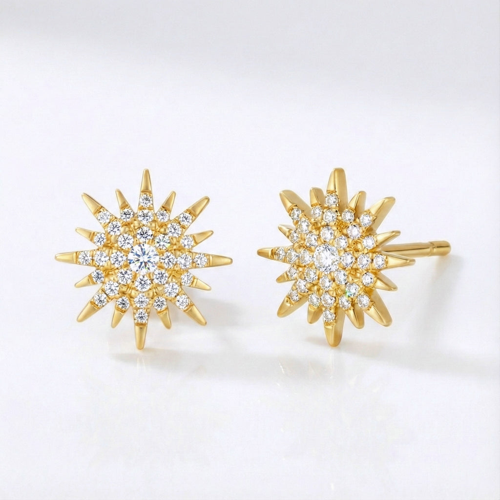 Boucles d'oreilles clous Rhea Starburst | Plaqué or 18 carats