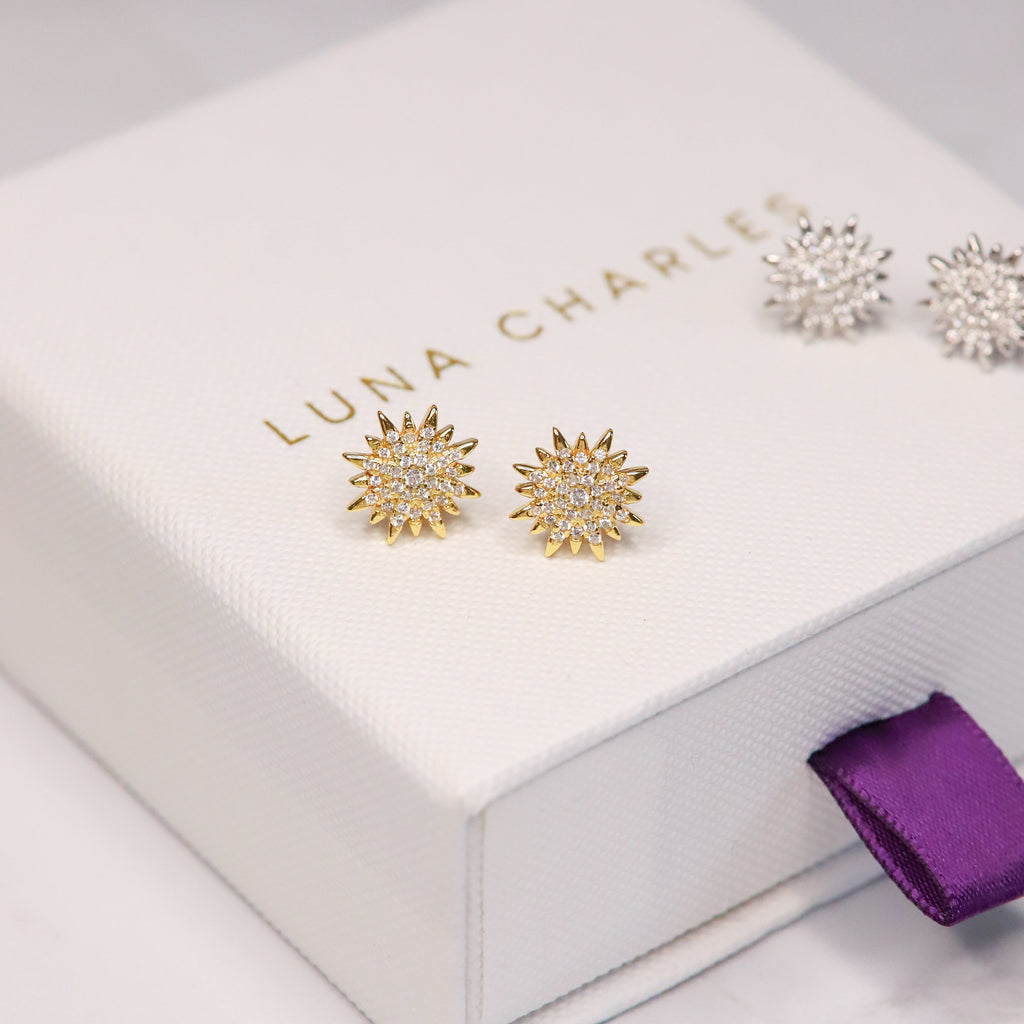 Boucles d'oreilles clous Rhea Starburst | Plaqué or 18 carats