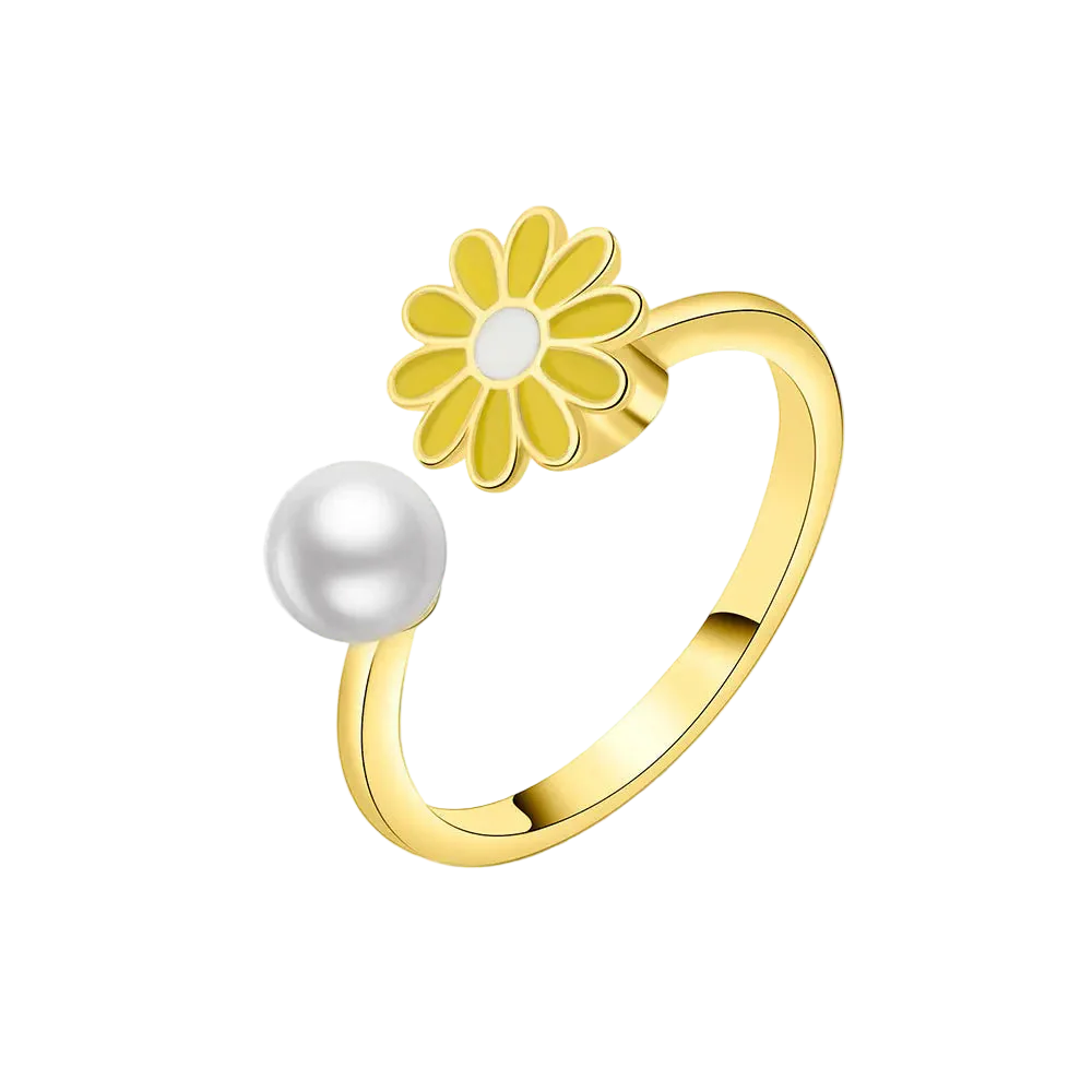 Bague tournante ajustable Marguerite Jaune