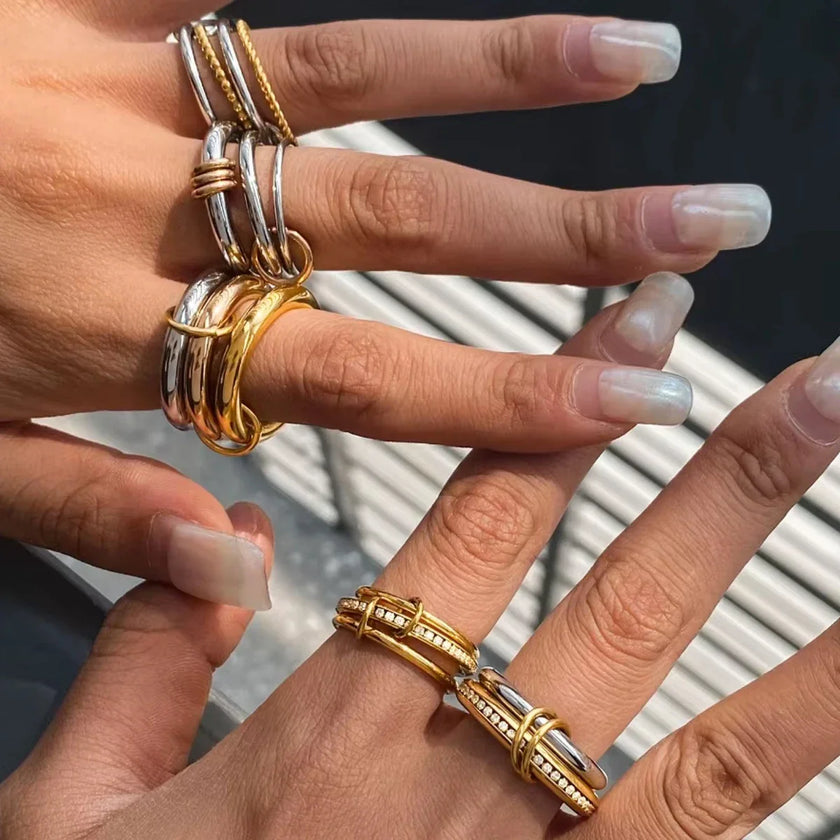 Two-Tone Double-Loop Zircon Stacked Ring