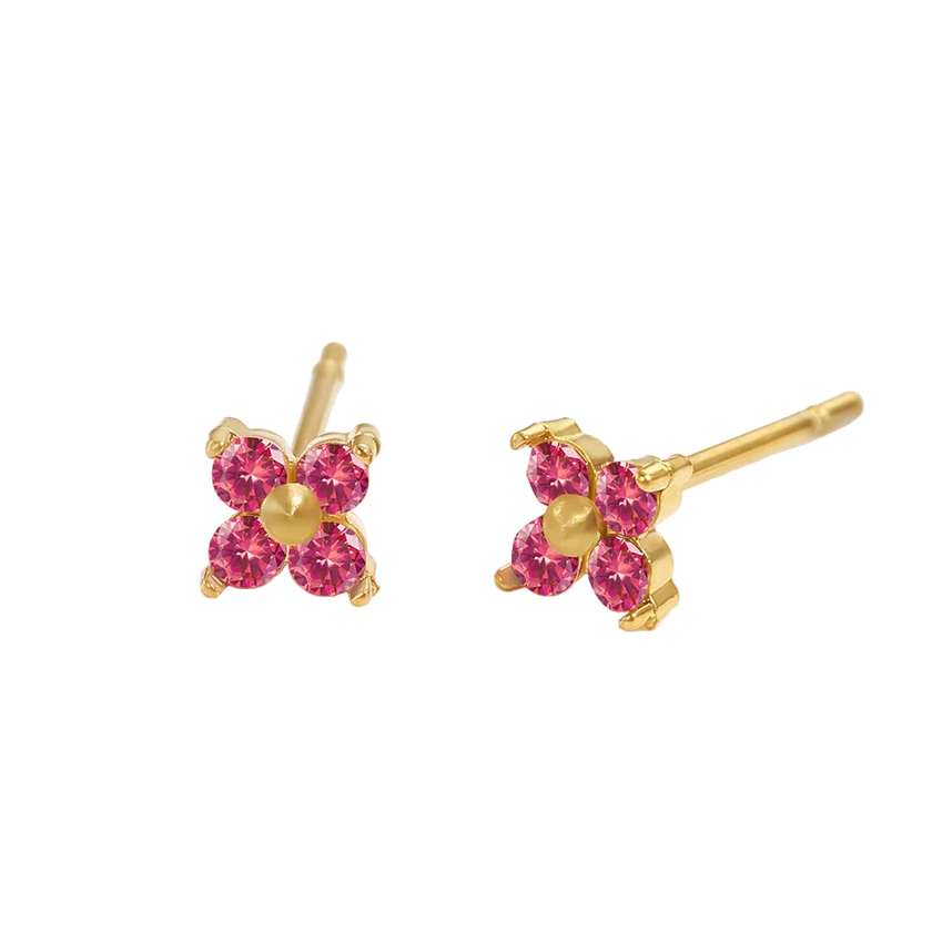 Birthstone Flower Stud Earrings