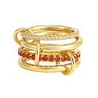 18K Elegant Gold Plated Stacked Rings with Red & White Stones