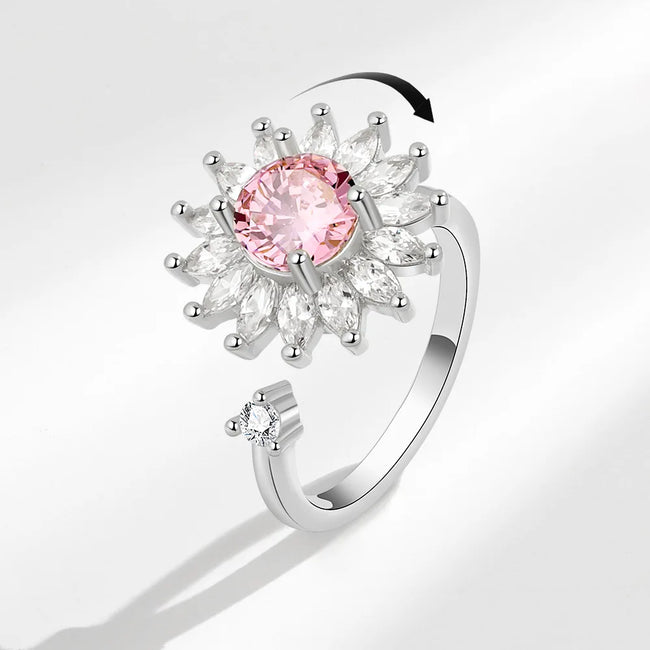 Adjustable Pink Flower Spinner Ring