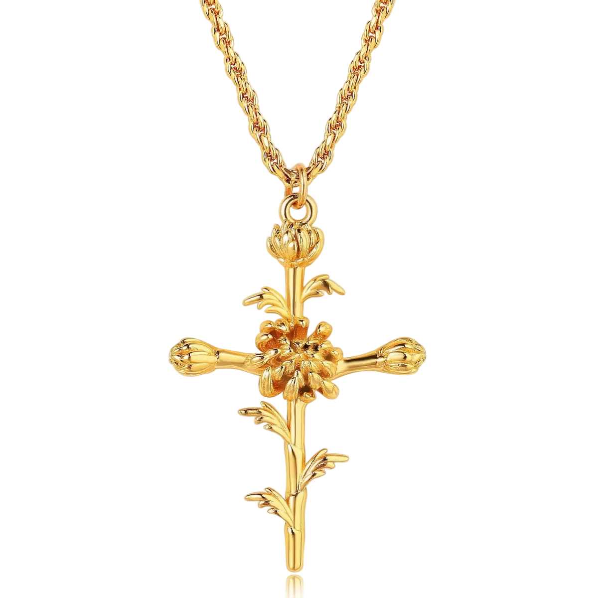 Birth Month Flower Cross Pendant