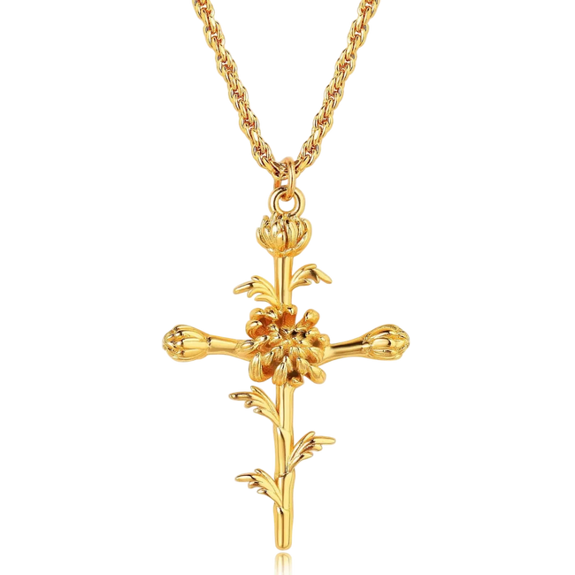 Birth Month Flower Cross Pendant