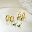 18K Gold Plated 3-Piece Emerald Green Earring Set