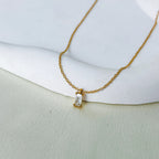 Elegant Rectangular Zirconia Pendant Necklace – Gold & Silver
