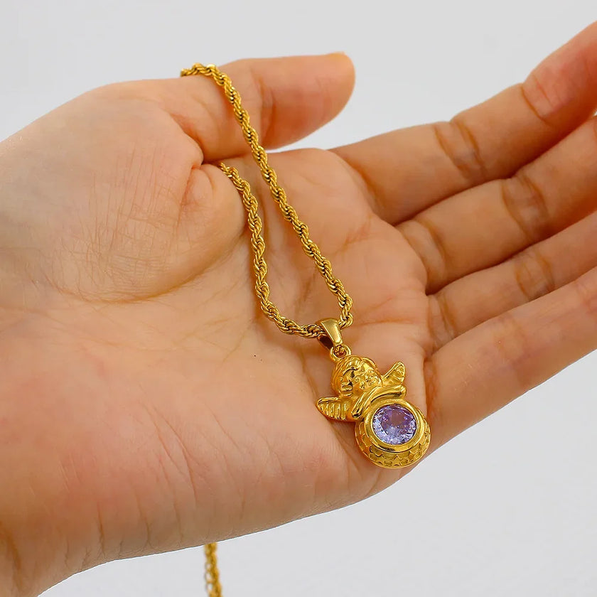 Dainty Angel Birthstone Necklace