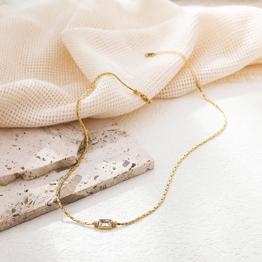 18K Gold Plated Square Zircon Necklace