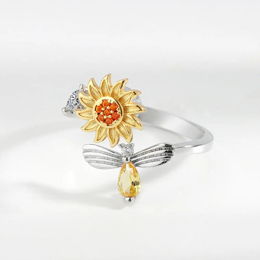 Bague tournante ajustable motif tournesol