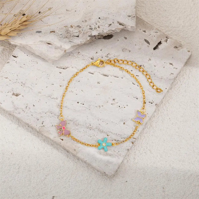 Bowknot & Flowers & Butterfly Charm Bracelet