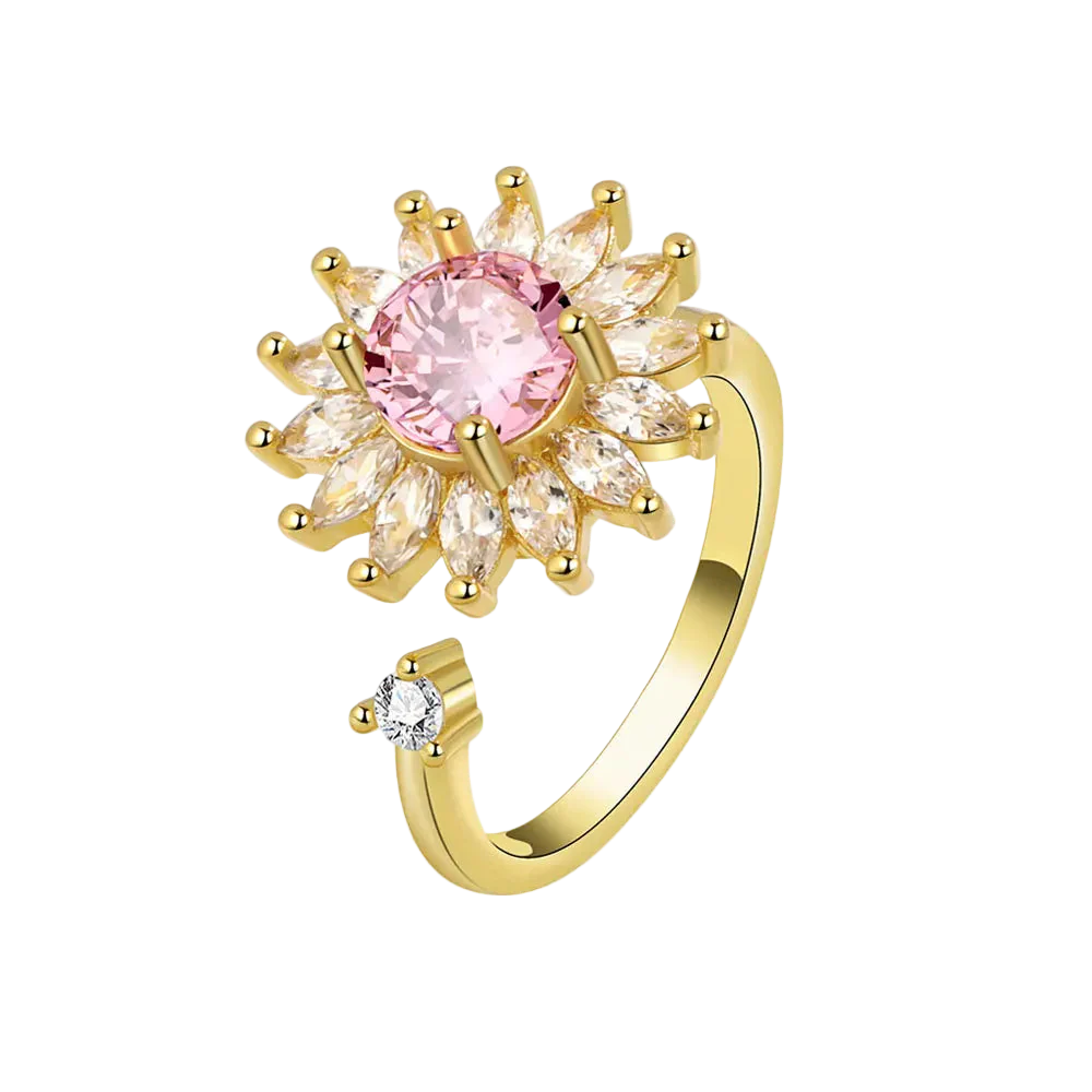 Anillo giratorio ajustable de flor rosa