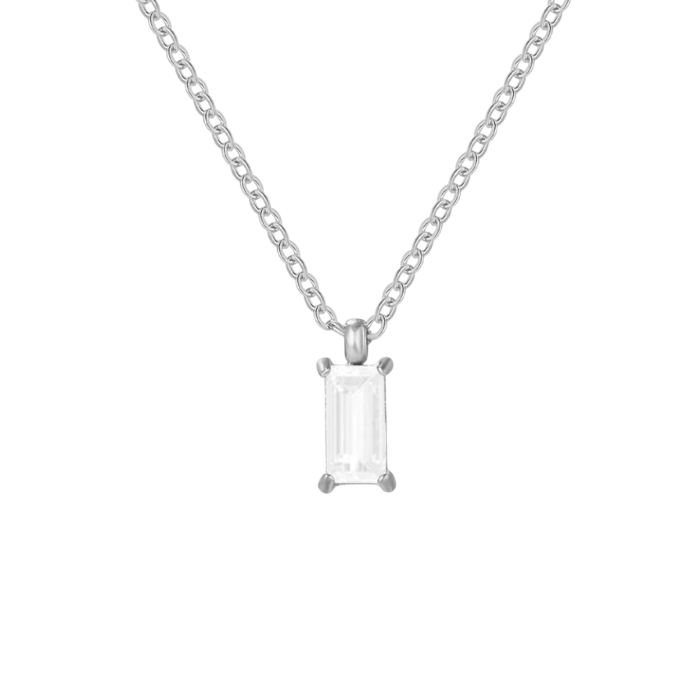 Elegant Rectangular Zirconia Pendant Necklace – Gold & Silver