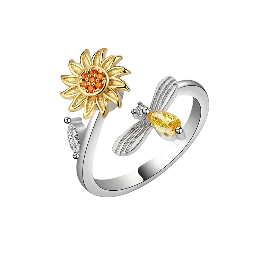 Bague tournante ajustable motif tournesol