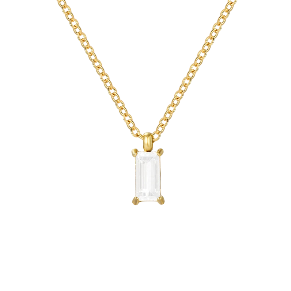 Elegant Rectangular Zirconia Pendant Necklace – Gold & Silver