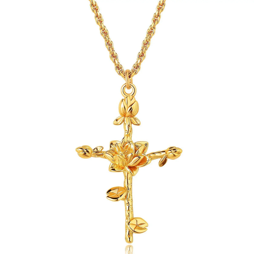 Birth Month Flower Cross Pendant