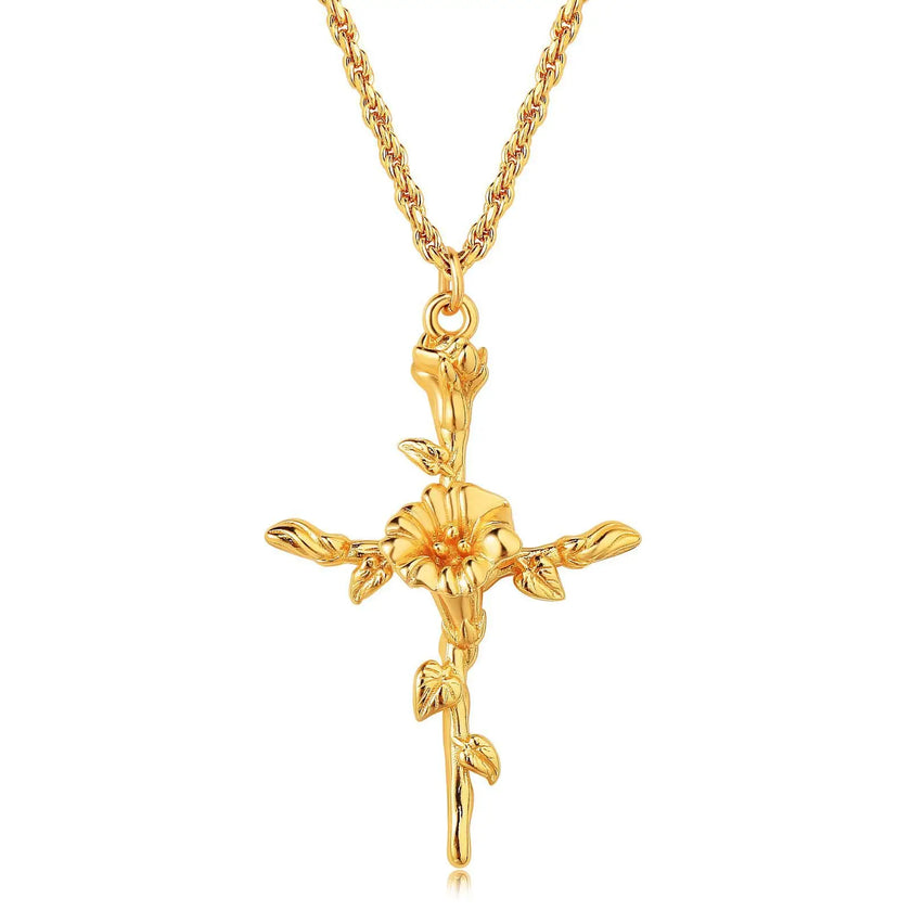 Birth Month Flower Cross Pendant